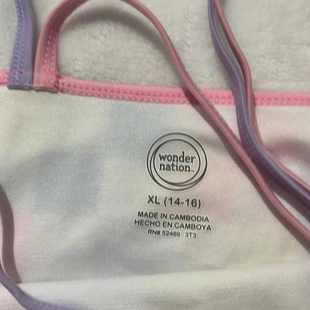 New Wonder Nation Girls' Strappy Tankini Swimsuit UPF 50 2-Piece Size XL 14-16
